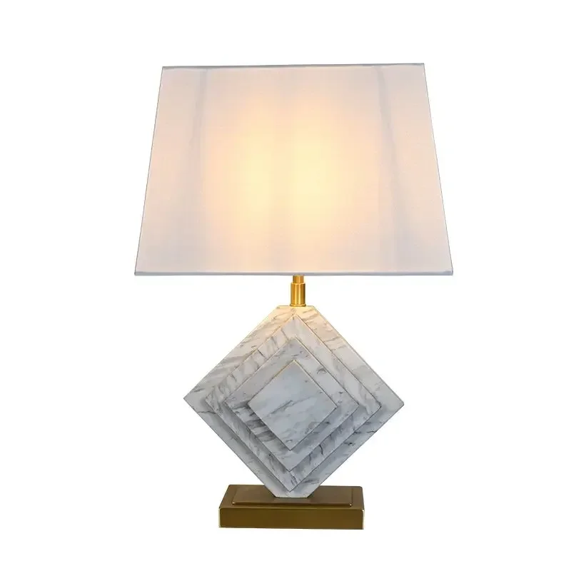 

Stereo Brass Base Prismatic White Marble Lamp body Bedside Table Lamp