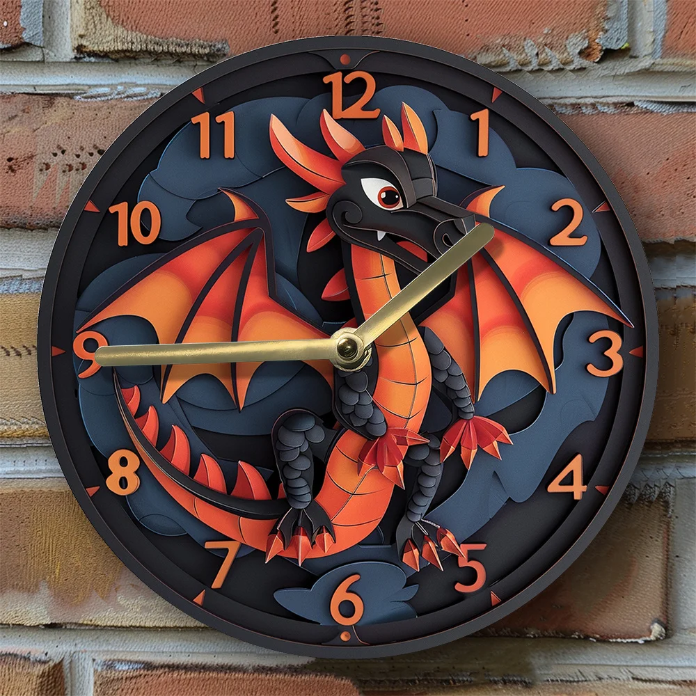 Inferno Dragon Themed DIY Wall Clock Kit - High-Definition Aluminum Silent Clock, Ideal for Living Room & Graduation Decor