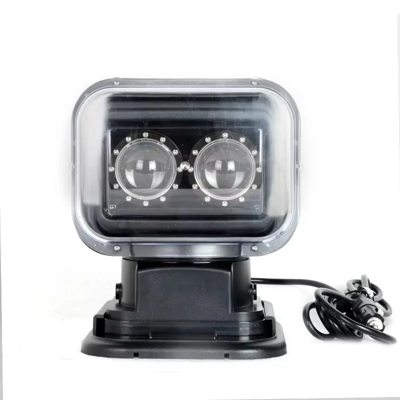 60W Remote Control Marine Searchlight 12V 24V, 360 Rotating Boat LED Spotlight 1KM Long Range for Truck Yacht Offroad