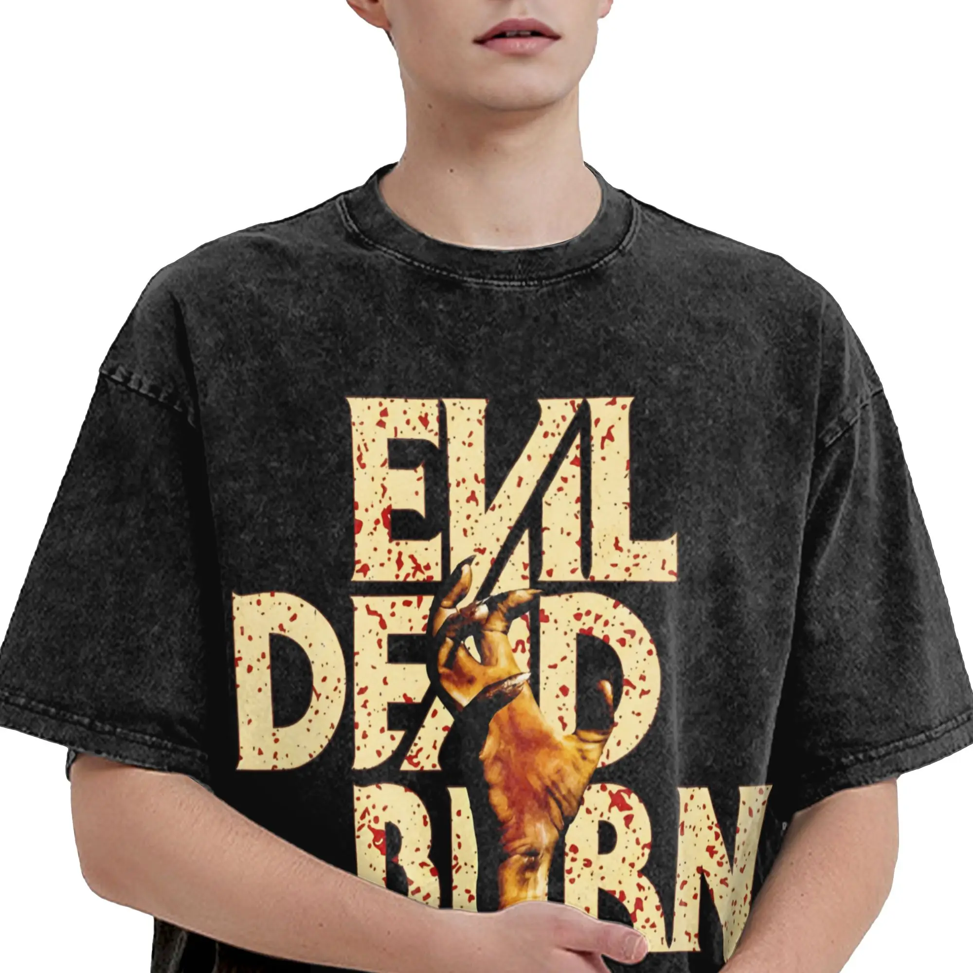 Harajuku Washed Shirt Evil Dead Burn Merch Vintage T-Shirts High Street  Streetwear Short Sleeve Printed Tops Tees