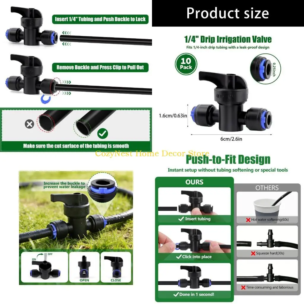 92MF 10Pack Durability 2 Port Ball Valves Push-to-Fit Locking Switches Valves Connector