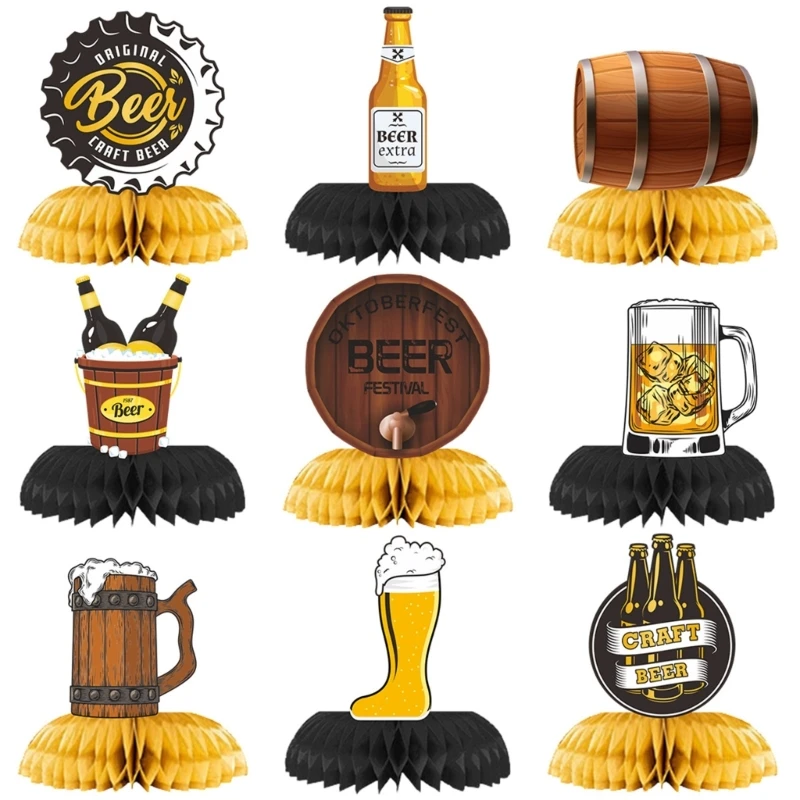 Suministros para fiesta cerveza Oktoberfest, 9 paquetes, decoración panal con temática bávara, accesorio acento