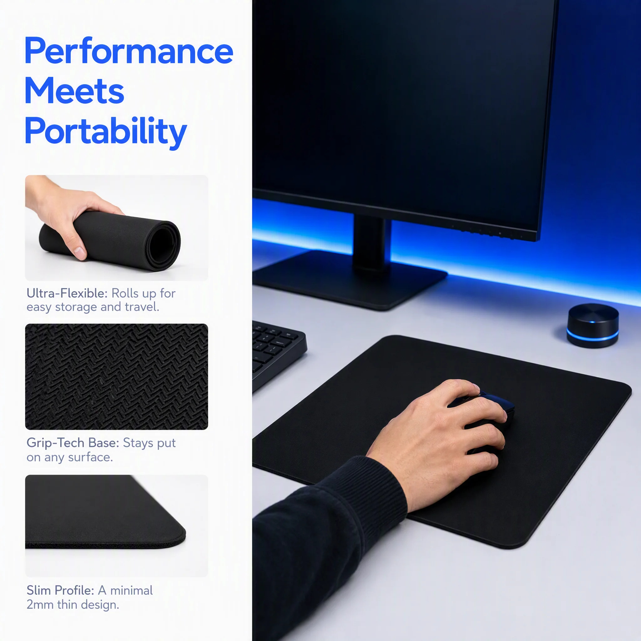 Large Gaming Mouse Pad, Non-Slip Desk Mat for Office, Laptop, and Home, Simple Black Design with Stitched Edges