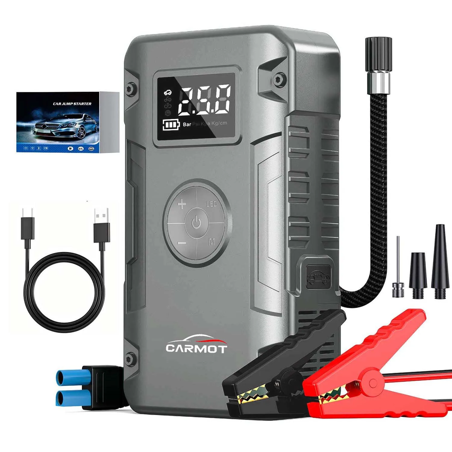 

5-IN-1 Jump Starter 7000A,12V Car Battery Jump Starter with Air Compressor (Up to All Gas or 10.0L Diesel Engine)