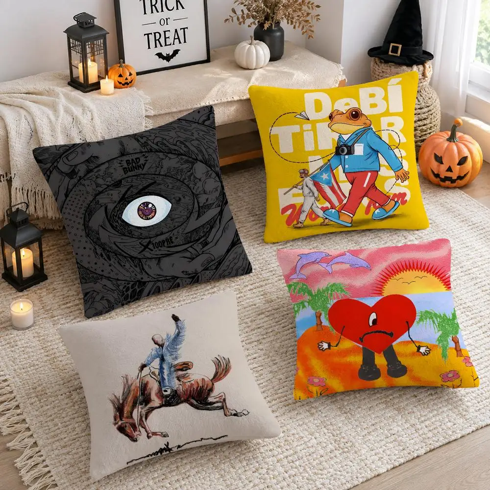 Cushion Cover Plush Decorative Pillow Case With Hidden Zipper Cutecore Room Decor For Home Singer B-Bad B-Bunny Album