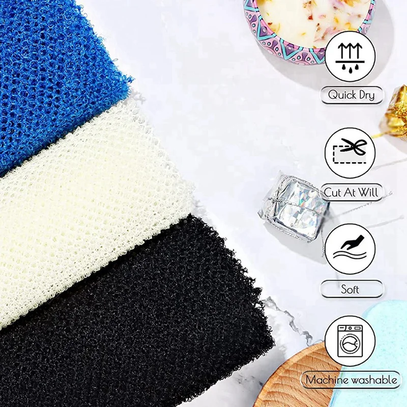 3 pezzi spugna da bagno rete africana spugna da bagno a rete lunga doccia esfoliante Scrubber per il corpo Scrubber per la schiena pelle più liscia