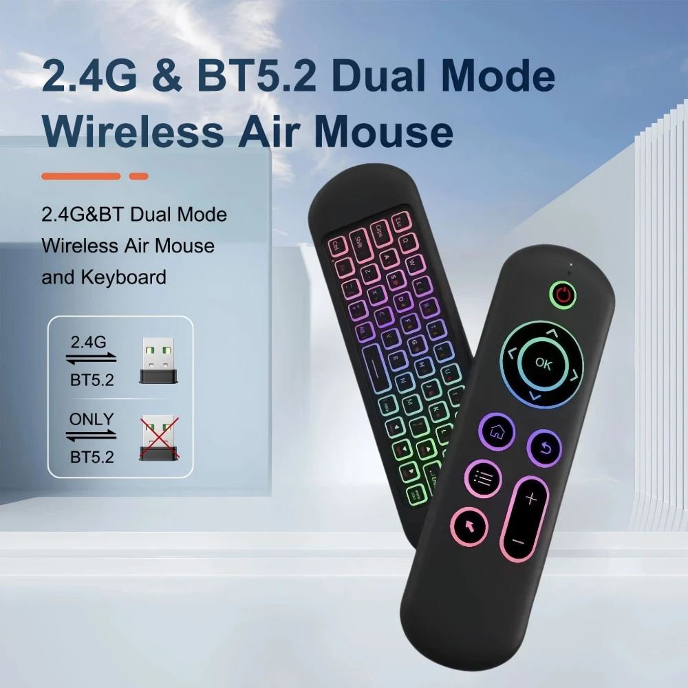 M5 2.4G&BT5.2 Remote Control 7 Color Backlit Wireless Air Mouse Keyboard Android TV Box for Android Windows Mac Os Linux