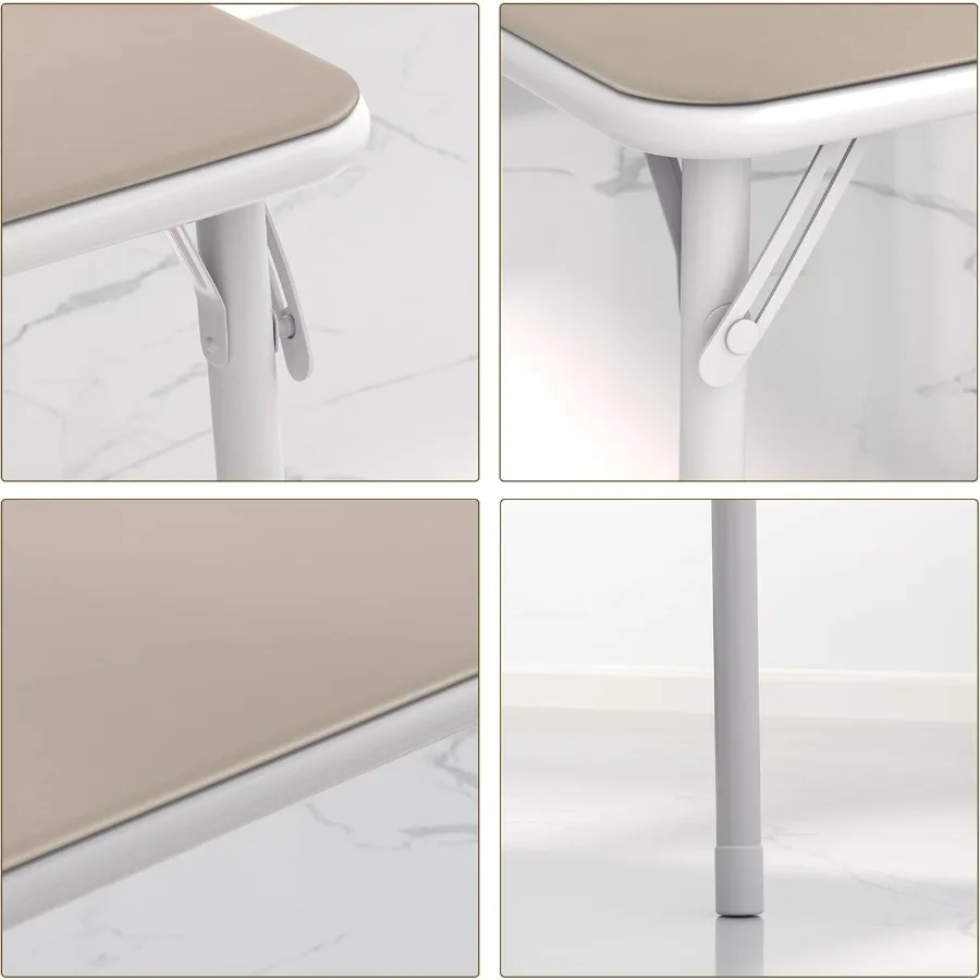 Ensemble de Table carrée et chaise pliante Portable, 5 pièces, avec pieds pliables, rembourrage en vinyle, métal Beige