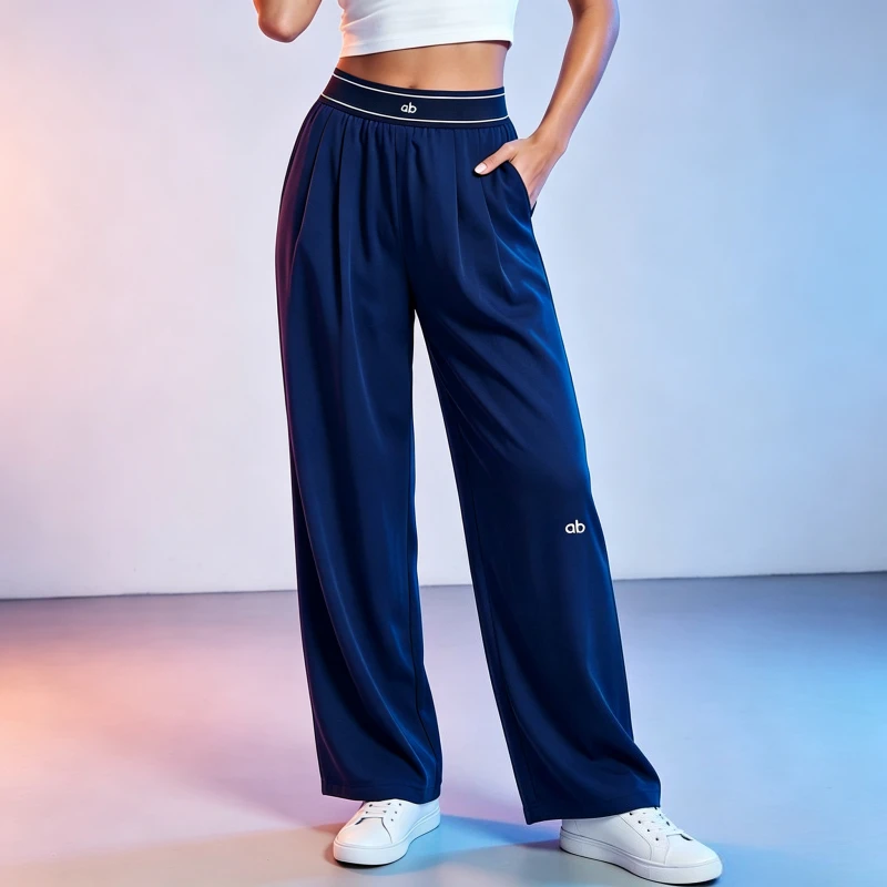 Women High Waist Wide Leg Workout Pants Quick Dry Loose Straight Athletic Trousers With Pockets Elastic Pleated Sport Pants