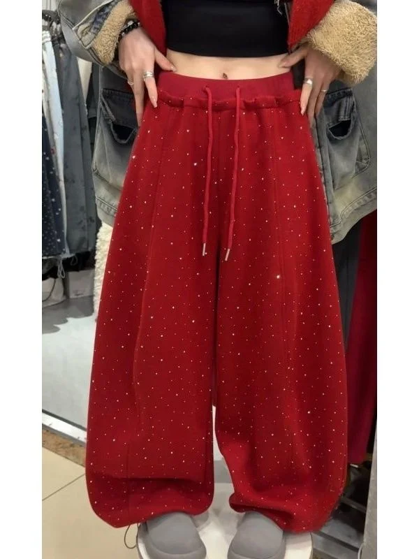 

2026 New Thiened Fce Wide Leg Pants American Loose ular Design Sense Bend Knife Sweatpants Cotton Drill High Waist