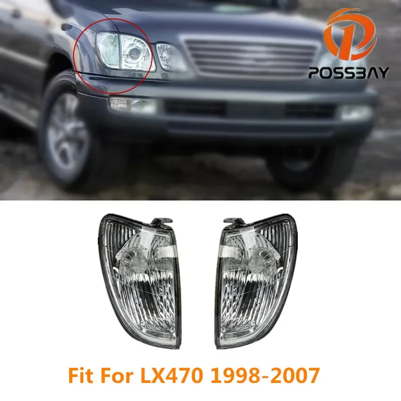 POSSBAY Car Corner Turn Signal Lights White Lens For Lexus LX470 1998-2003 2004 2005 2006 2007 Lamp Base Cover Without Bulbs