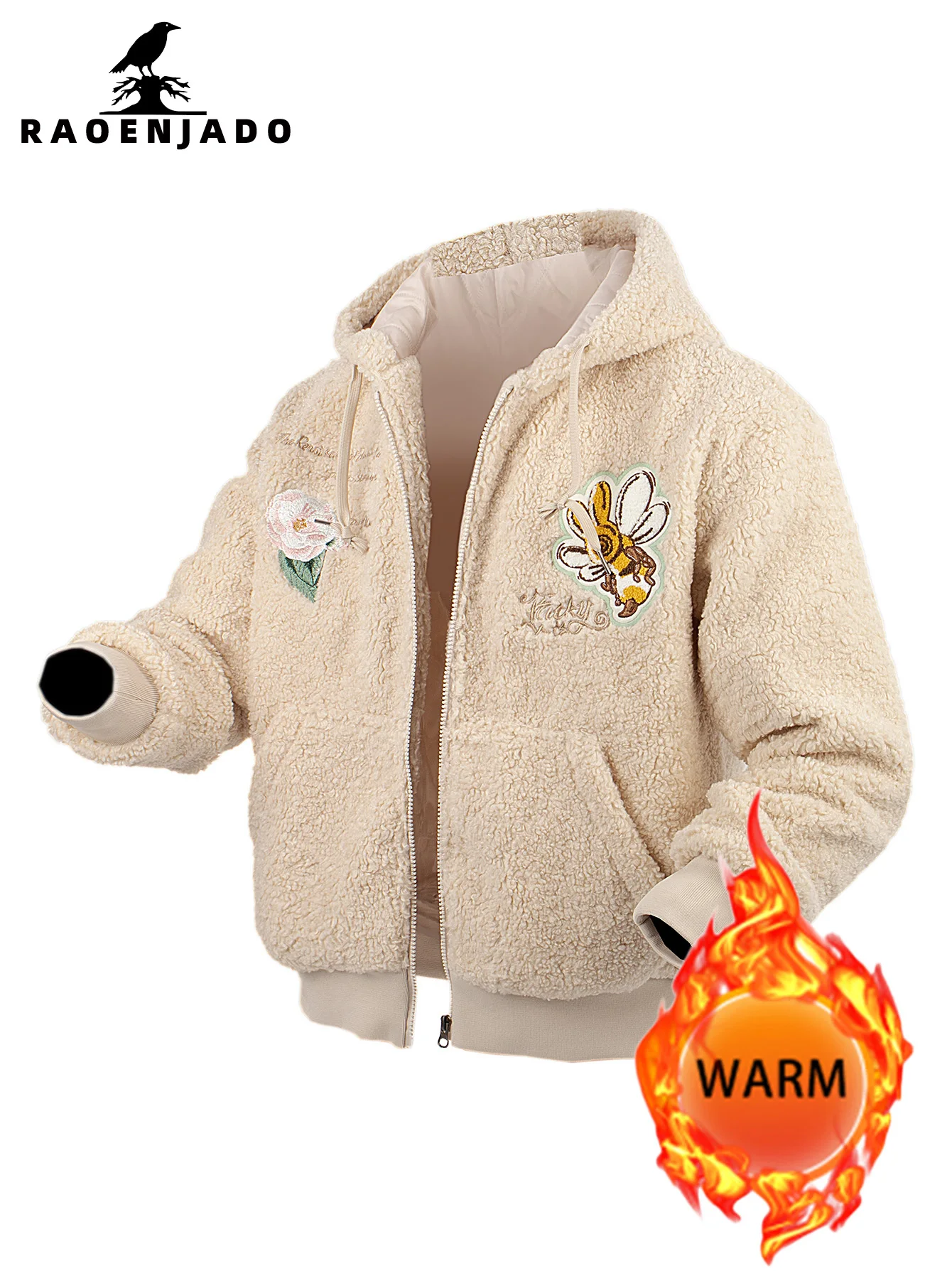 سترة نسائية بغطاء للرأس من الصوف بسحاب ملابس خارجية سميكة دافئة للخريف والشتاء مع جيوب كاجوال عصرية مطرزة يومية للجنسين #1