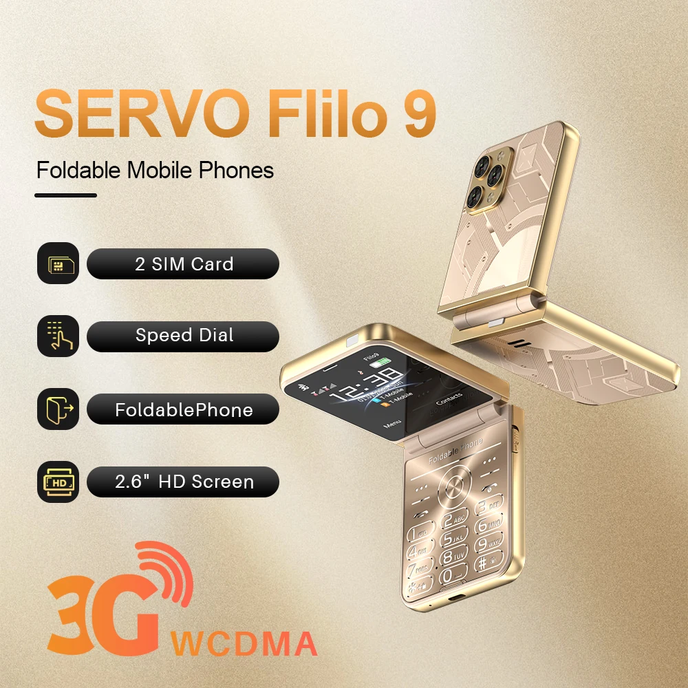 SERVO-Flilo9フリップ携帯電話、3g、wcdma、2.6インチ画面、デュアルSIMトーチ、mp4スピードダイヤル、ブラックリスト電話、折りたたみ式携帯電話、2024