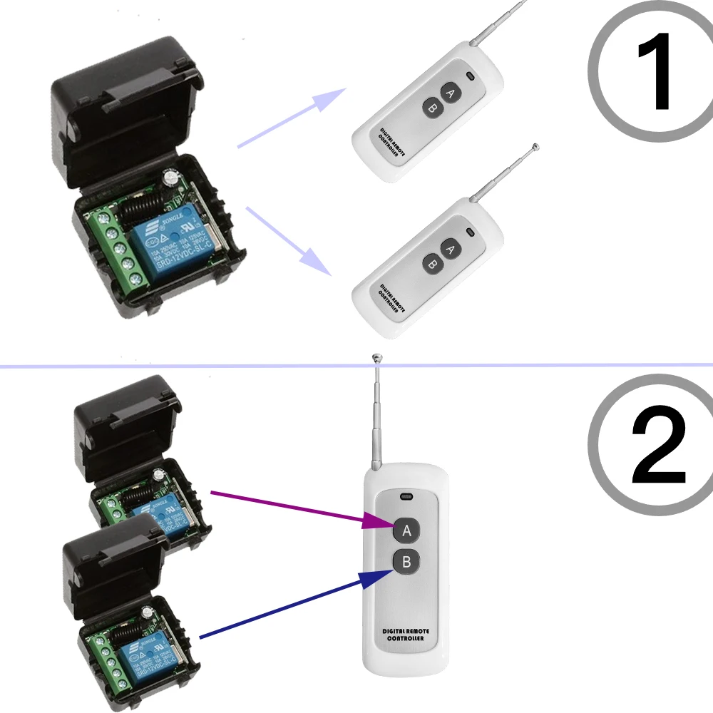 433Mhz Universal Wireless Switch DC12V 4botton Relay Receiver Module RF Remote Control 500Meter Transmitter for Garage Car Gate