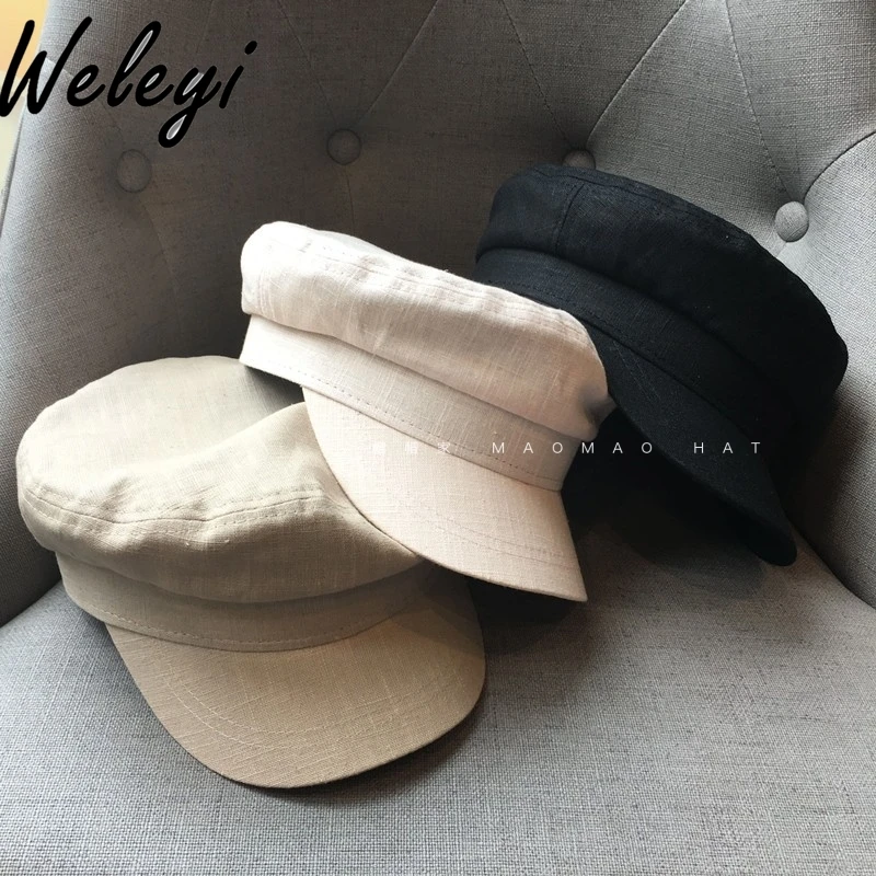 Japanese Style Retro Autumn Winter Woolen Hat Men and Women Classic Simple Ramie Breathable Flat Top Hat Versatile Linen Caps