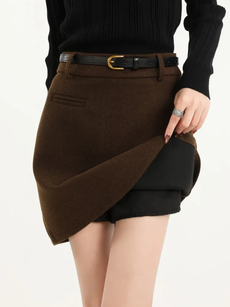 ay Thiened Woolen Suit f Skirt Women's Autumn Winter New High Waist Slim ort A-Line  Skirt Bodycon Skirt