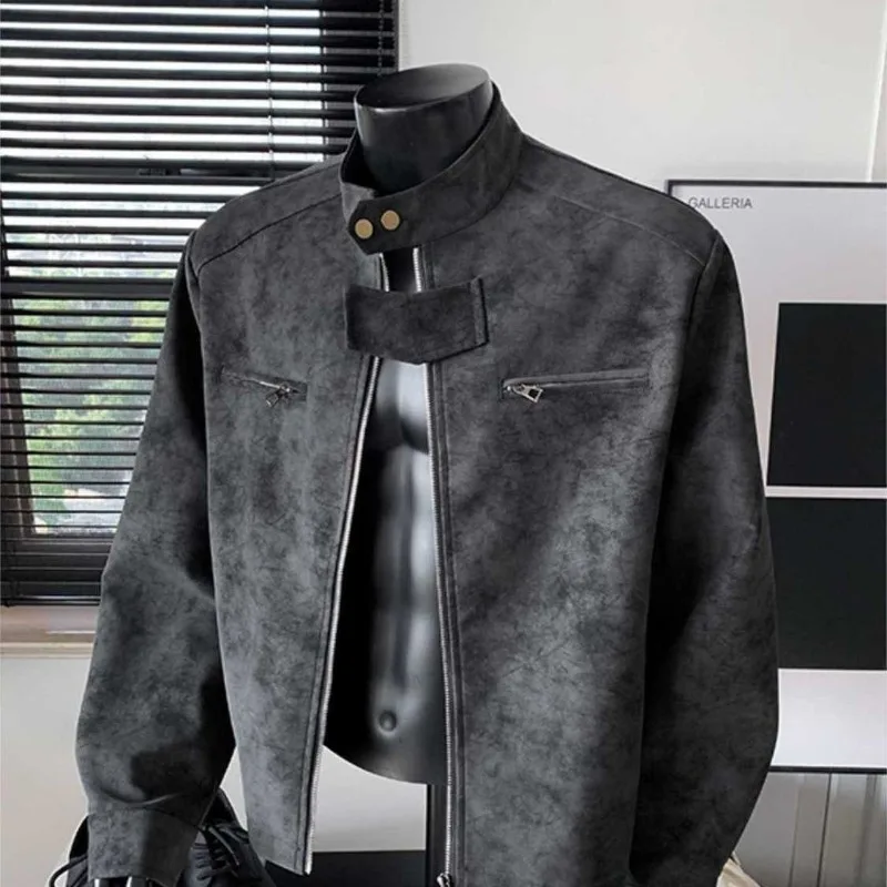 

Trendy Brand Maillard Stand-up Collar Leather Jacket Men Autumn American-style Thickened Cotton-padded Flight Jacket Loose Coat