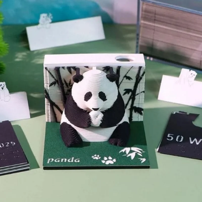 2025 Panda Calendar Sticky Notes Tearable 3D Paper Panda Calendar Notepad 3D Panda Paper Sculpture Model Pen Holder Ornament