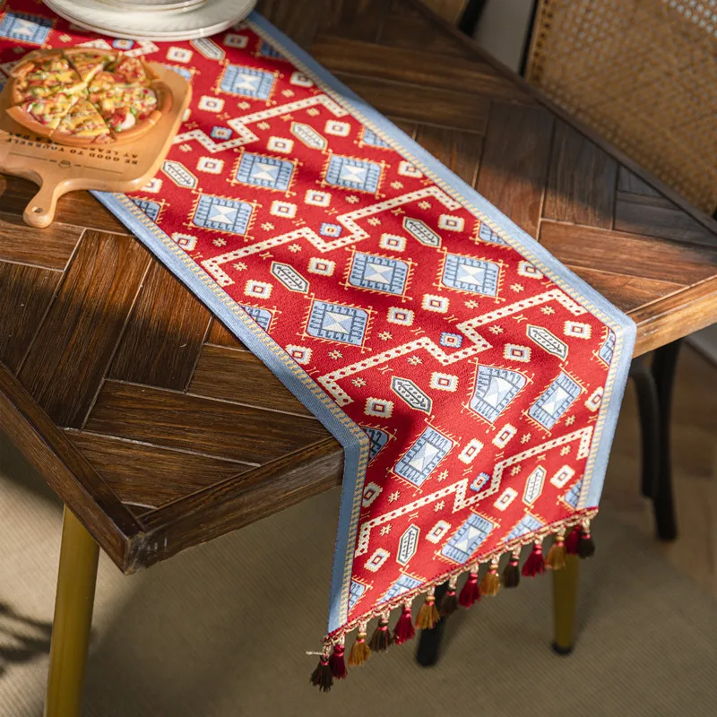 Christmas Red Tassels Table Runner,Cotton Linen Table Runner for Dining Room Party Wedding Festivals Christmas Decor