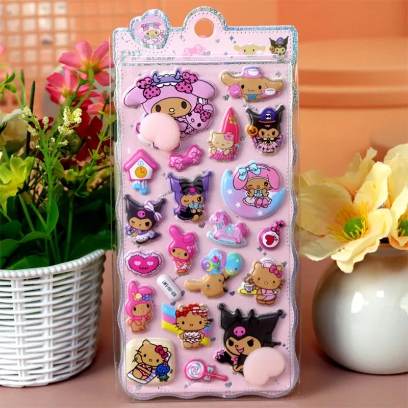 Populaire schattige Sanrio Happy Butt-stickers Hello Kitty Kuromi 3D zachte stress cartoon bubble bloemen cadeau