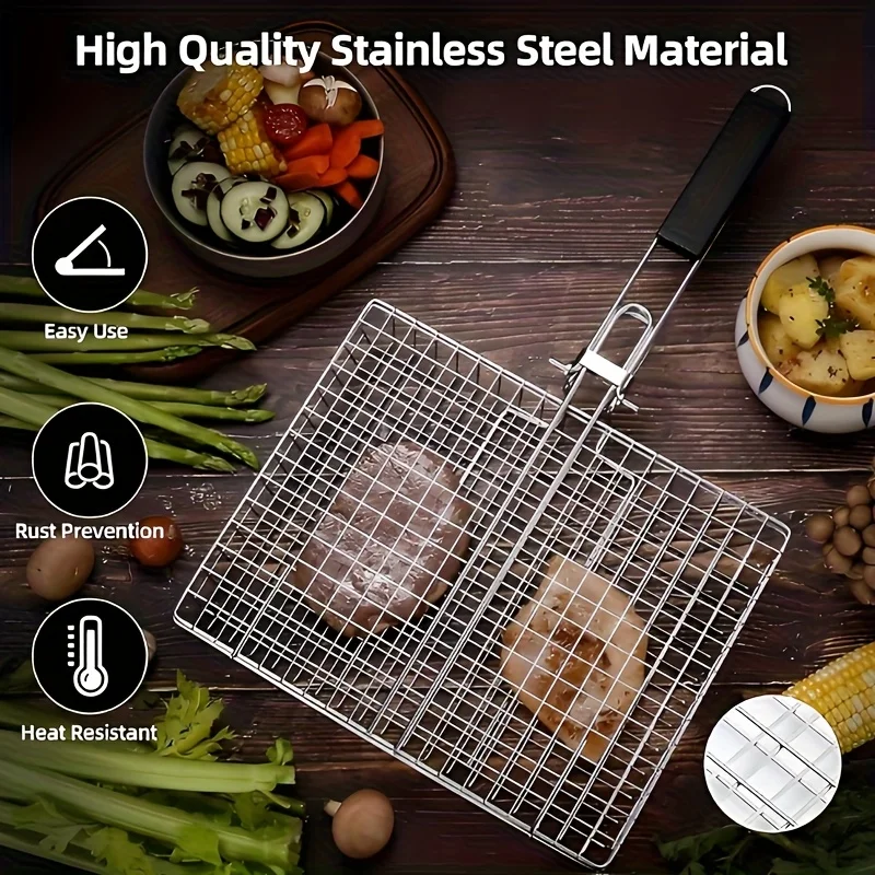 

Foldable Handle Barbecue Grill Basket Outdoor Multifunctional Tool Grilling Fish Meat Corn Vegetables Home Garden BBQ Accessory