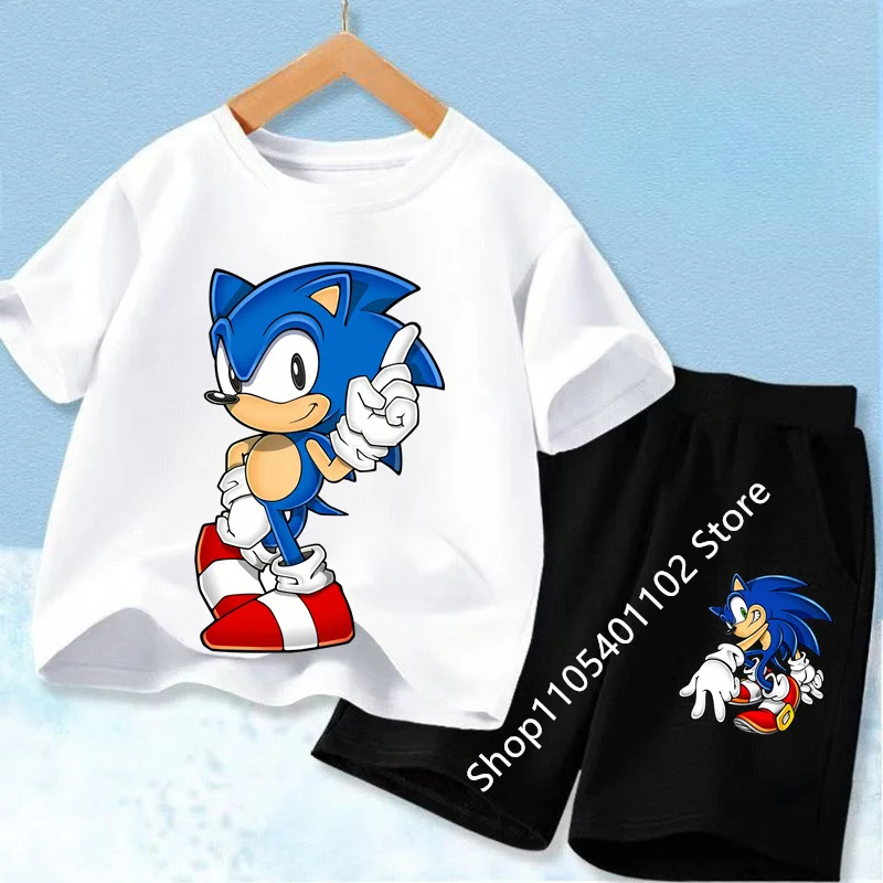 2026 Sonics The Hedgehog T-shirt Set for Boys and Girls: Cute Summer Top + Shorts - Children's Short-Sleeve Birthday Gift