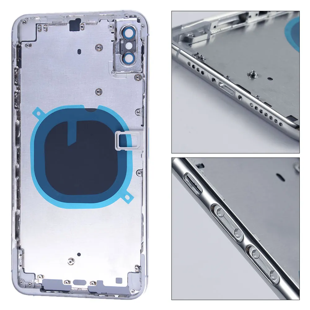 Back Housing For iPhone X Xs Max Back Battery Door Glass with Middle Chassis Frame SIM Tray Side Key Parts Back Housing For