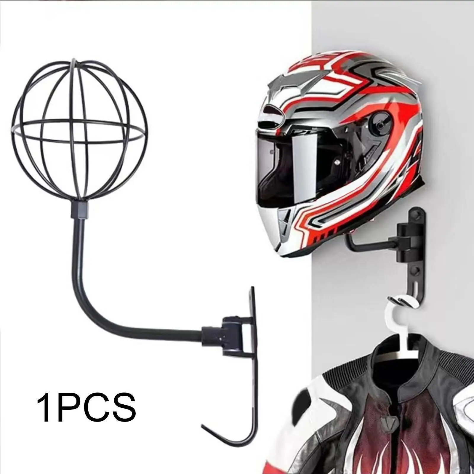 

Motorcycle Wall Mount Helmet Stand 180° Rotatable Simple Assembly 4.7inch Ball Metal Wire Ball Frame Motorbike Helmet Holder