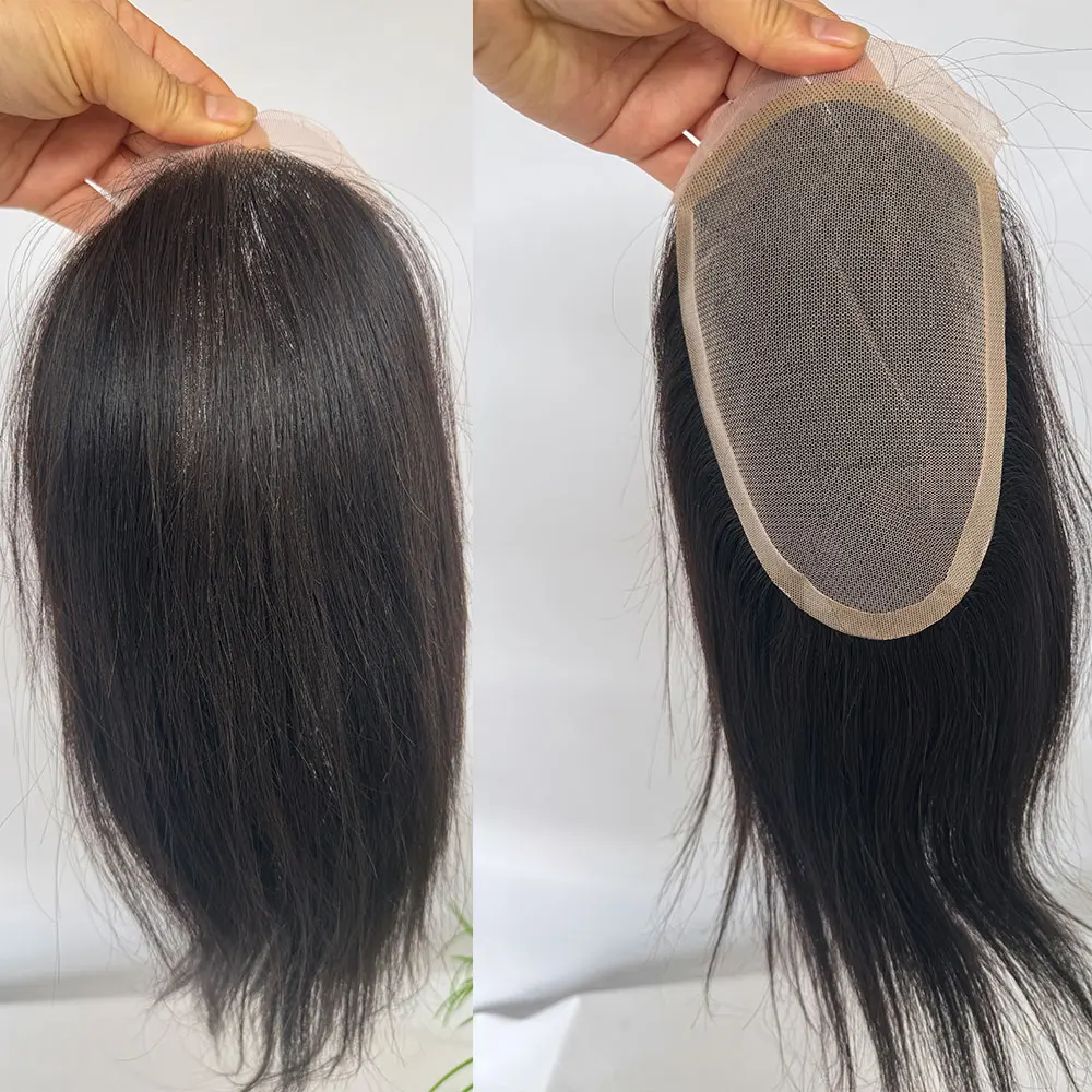 Rambut palsu renda Swiss pria, hiasan rambut manusia Remy untuk pria, sistem pengganti rambut renda depan pria garis rambut palsu 4.5x7