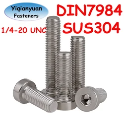 Yiqianyuan UNC 1/4-20 DIN7984 SUS304 Stainless Steel Hexagon Socket Thin Head Cap Screws Allen Key Bolt Low Short Profile Head