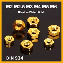 M2 M2.5 M3 M4 M5 M6 Gold Titanium Plated Hexagon Full Nuts Hex Lock Nut DIN 934 Metric