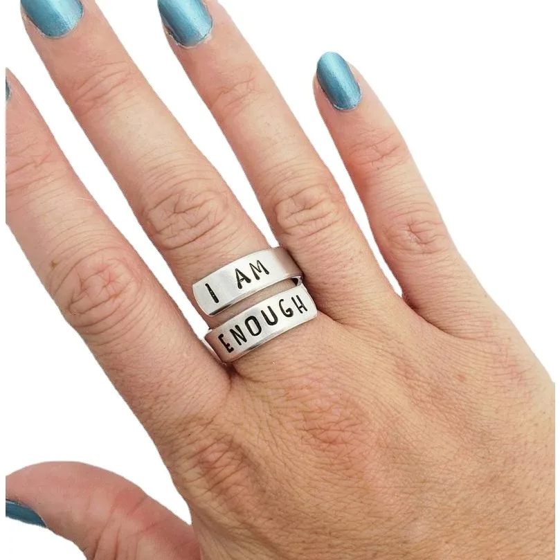 Awareness I Am Enough Ring for Women Stress Relief Gift Stay Strong Uplifting Jewelry Drop Shipping YLQ7277