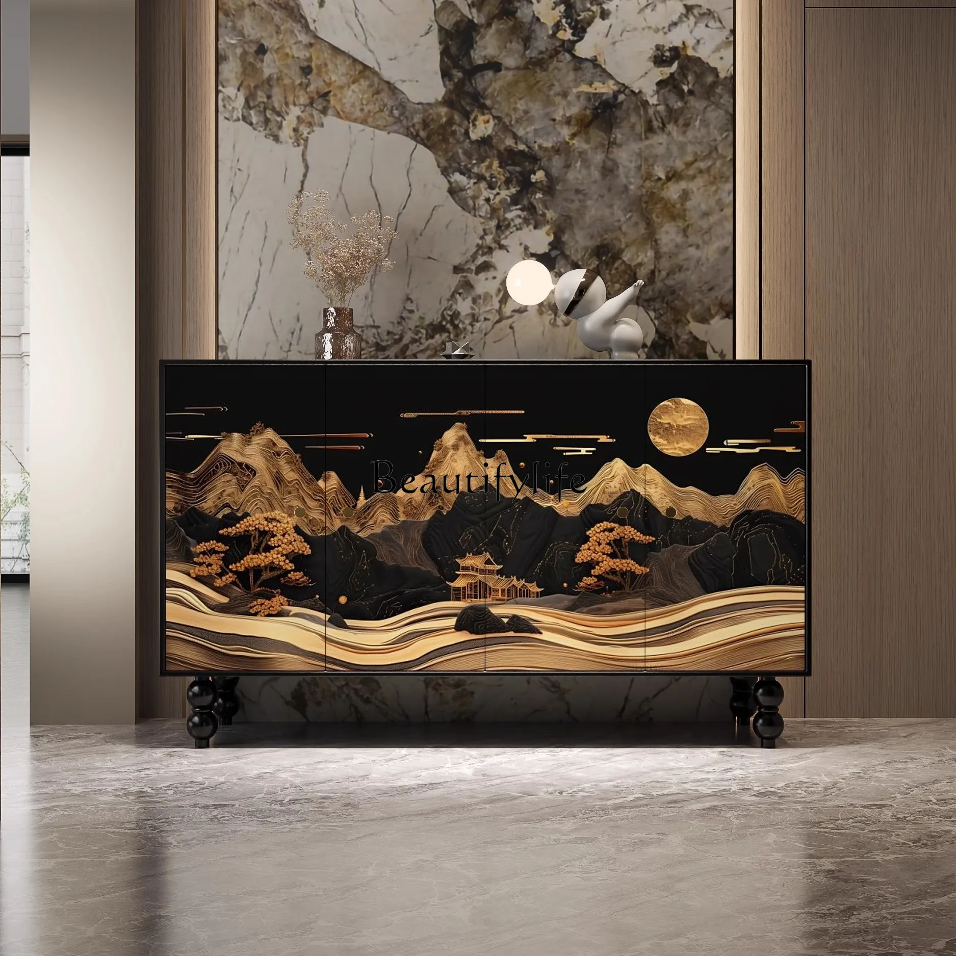 

French entrance cabinet, antique painted entrance door