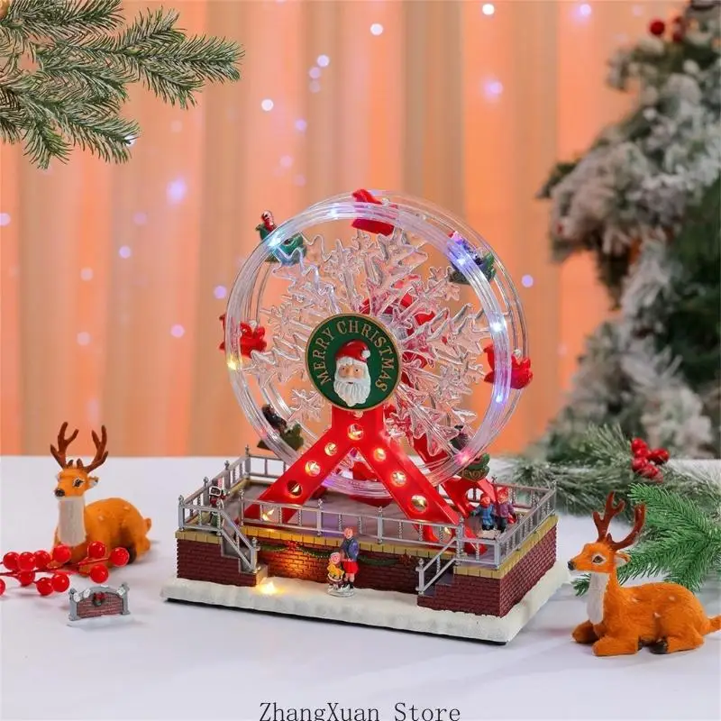 Ferris Wheel Music Box Rotate Christmas Music Box Glowing Christmas Wheel Figure with Music Function, Indoor Holiday Display
