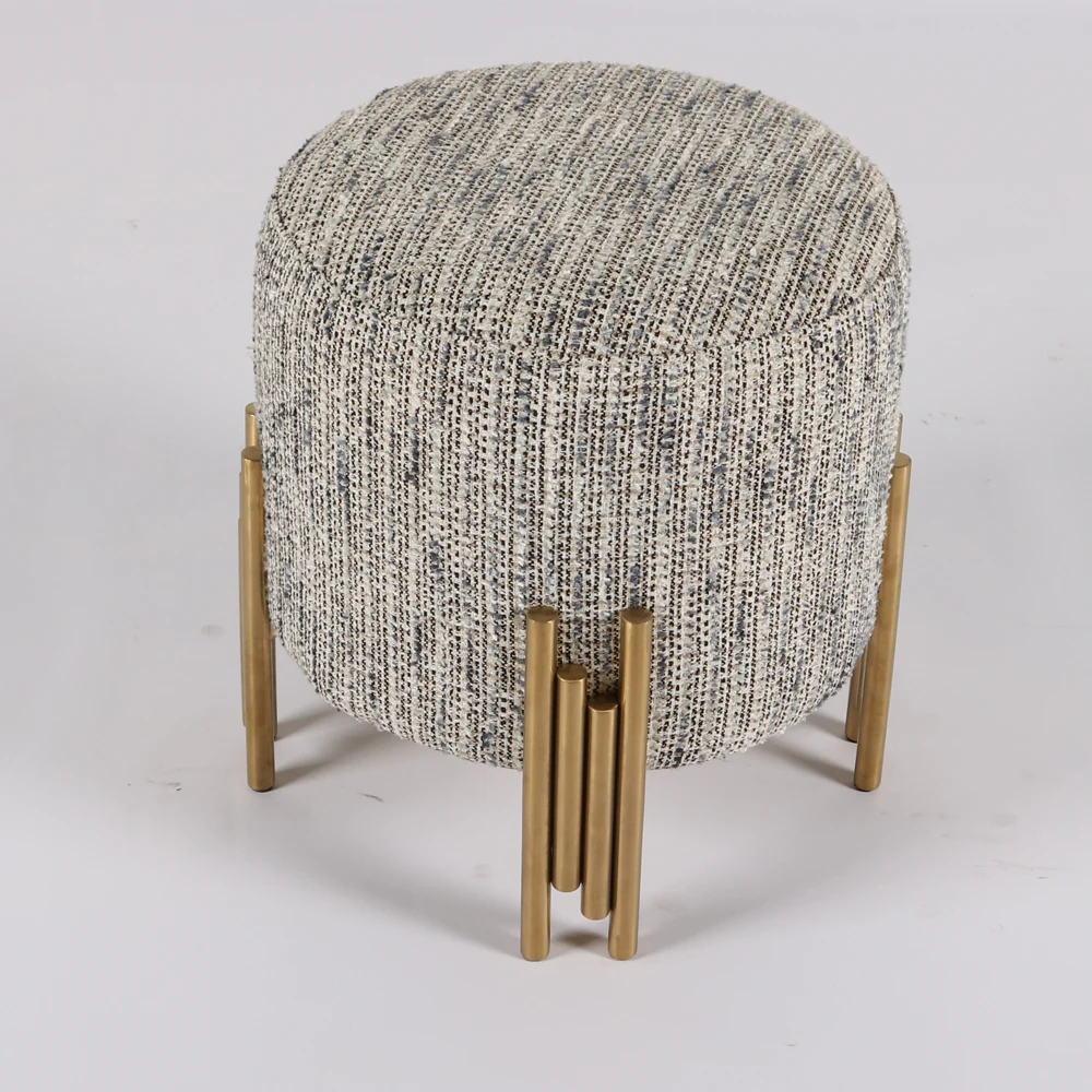 Nordic Living Room Home Furniture Washable Round Wooden Fabric Ottoman Make up Short Stool