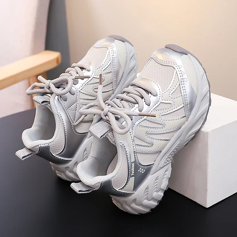 Fashion Leather Kids Sports Shoes 2026 New Lightweight Sneakers Wear-resistant Walking Shoes for Boys Girls Outdoor Trainers