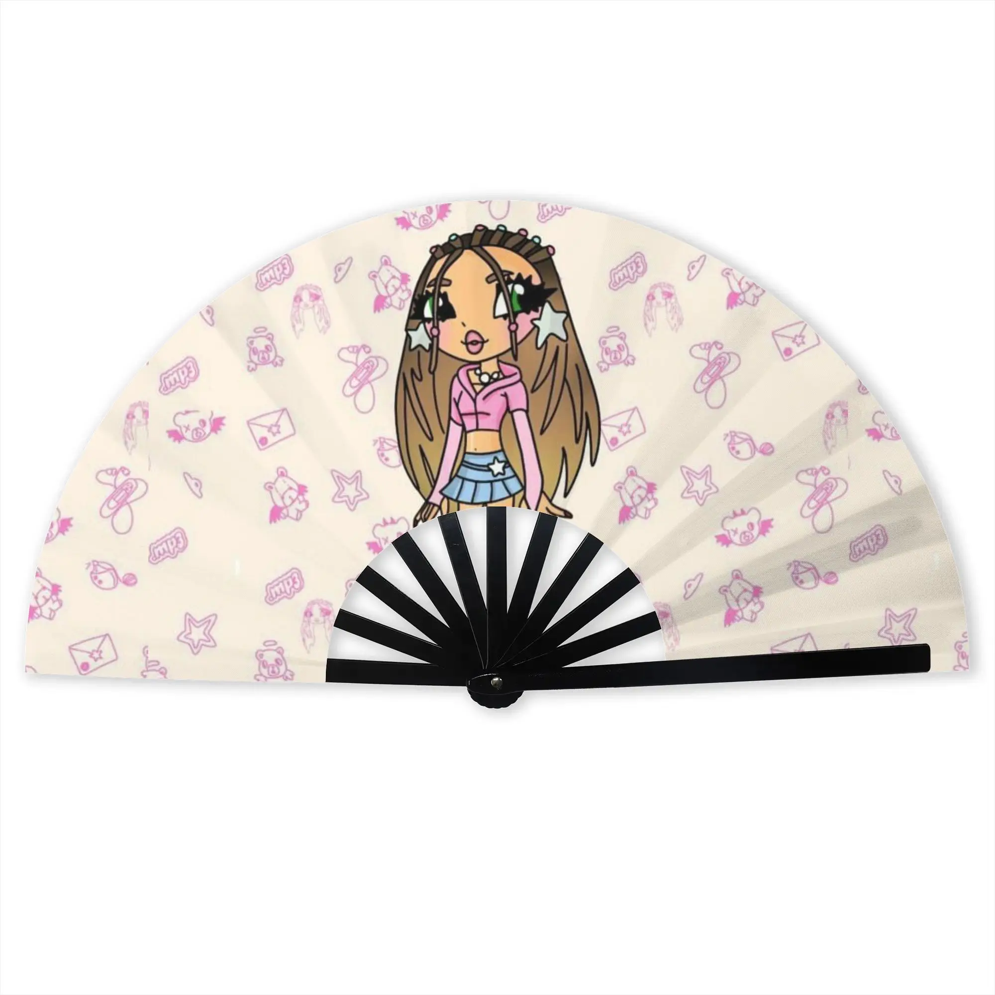 E-Emilia Mernes  Folding Hand Fan Personalized Mp3 Singer Poster   Polyester Fabric Fan Funny Summer Accessory Decorative Fans
