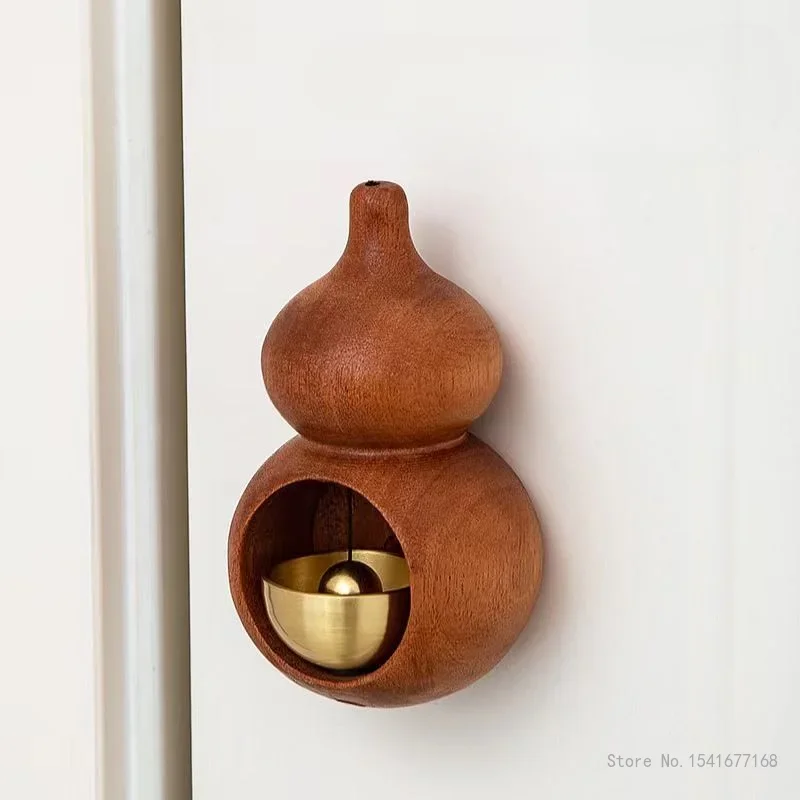 Creative Sandalwood, Beech Wood Small Gourd Shaped Doorbell Bell, Magnetic Suction Home Door Hanging Decoration, Wind Chime, 1Pc