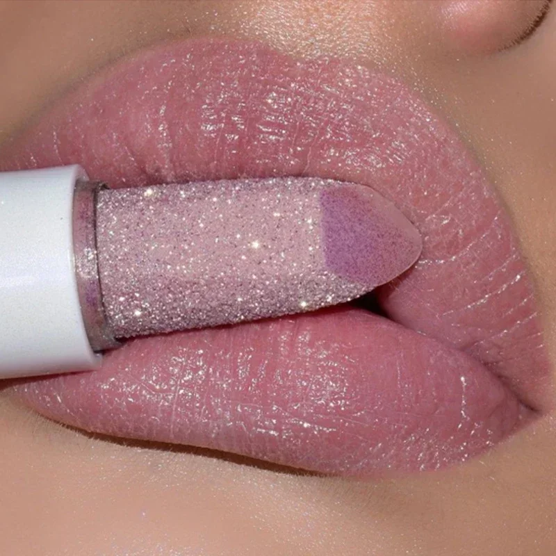 Glitter Matte Temperature Change Lipstick Waterproof Long Lasting Diamonds Lipstick Non Stick Red Pink Lip Tint Makeup Cosmetics