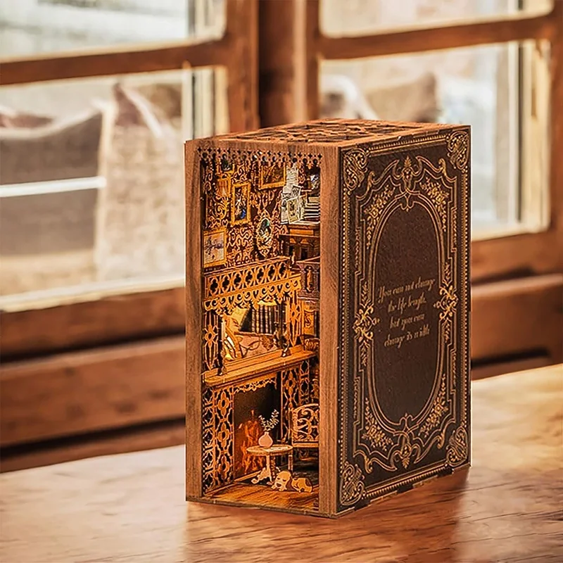 CUTEBEE DIY Book Nook Kit Wooden Dollhouse Booknook Eternal Bookstore Miniature Touch Lights with Furniture for Birthday Gift