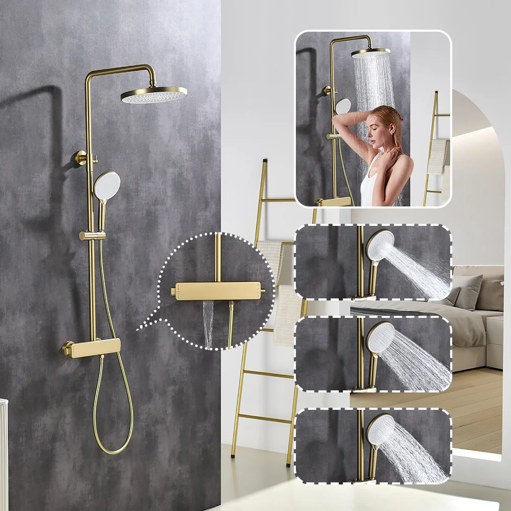 

High End 10 Year Warranty Bathroom Faucet Thermostatic Bathtub Shower System Brass Mixer Taps Modern Rainfall Shower Column Set