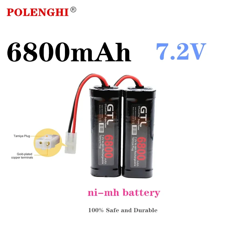 POLENGHI 7.2V 6800mAh nickel hydrogen replacement RC battery with Tamiya discharge connector, suitable for RC toy racing boats