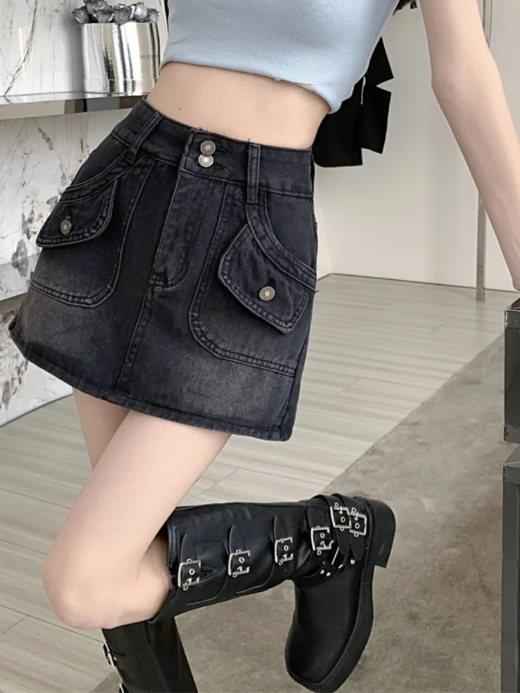 Retro Denim Mini Spódniczka Damska 2025 Nowa Letnia Hot Girl Wąska Spódniczka z Wysokim Stanem