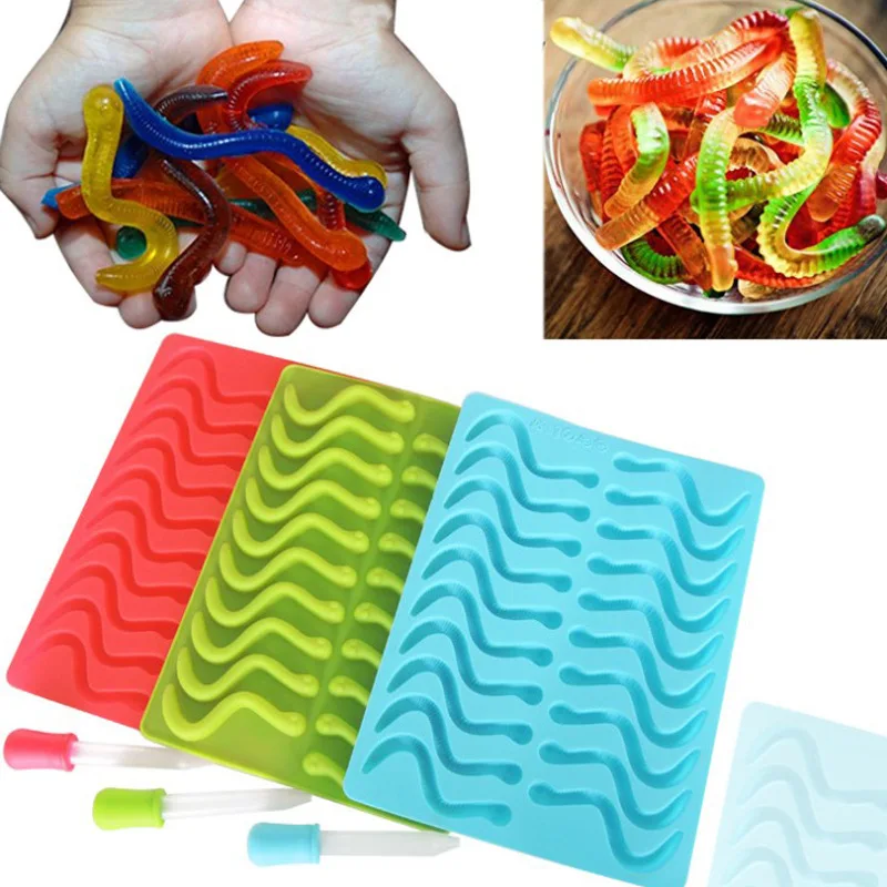 20 Cavity Silicone Gummy Snake Worms Chocolate Mold Sugar Candy Jelly Molds Ice Tube Tray Mold Cake Decorating Tools