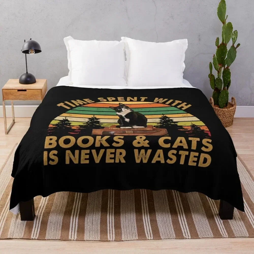 Time spent with books and cats is never wasted Vintage Throw Blanket christmas gifts Luxury Thicken Blankets