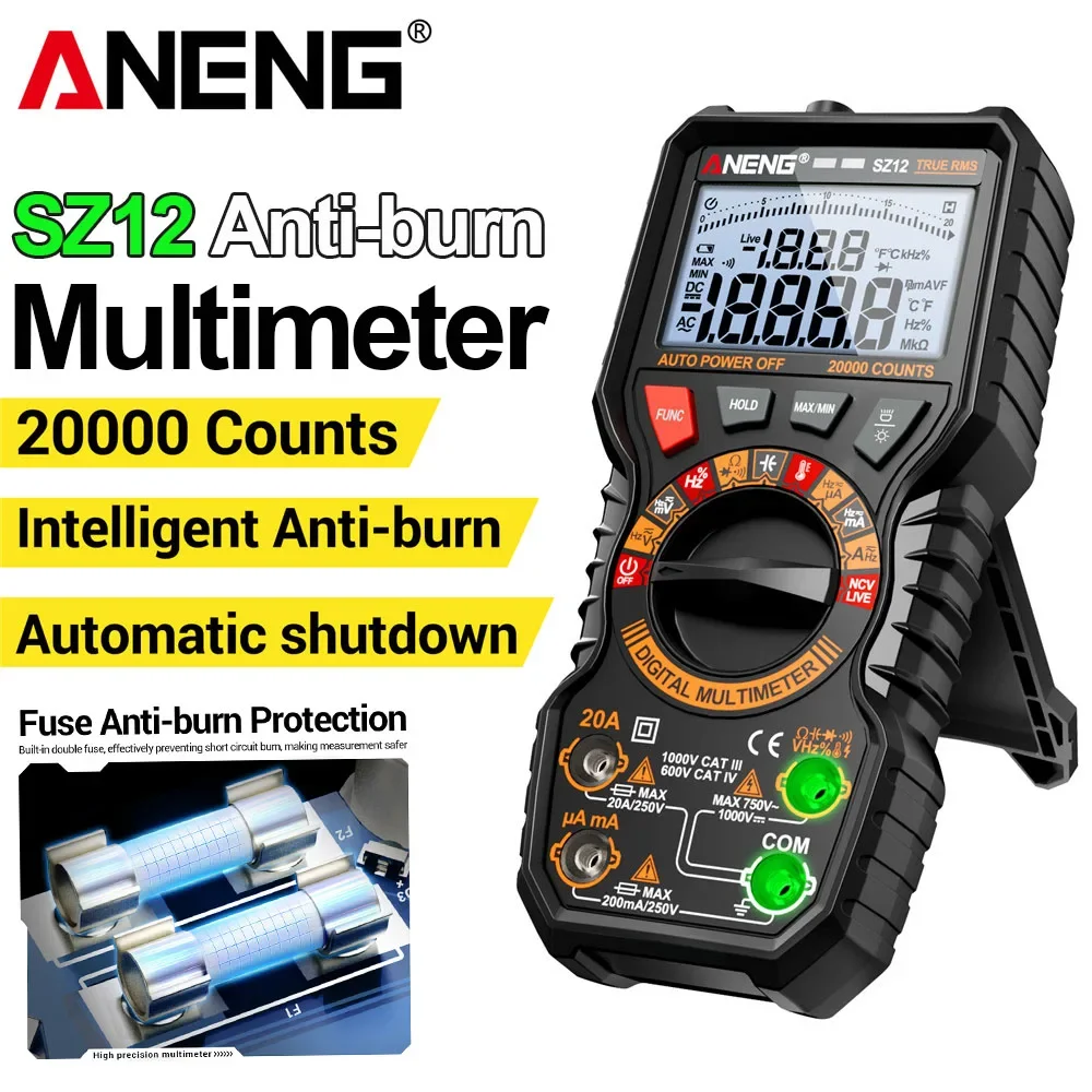 ANENG SZ12 Digital Multimeter 20000 Counts AC DC Voltage Current Frequency Duty Cycle Temp NCV Diode Buzzer Repair Test Tool