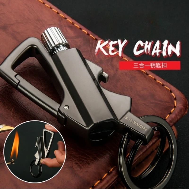 Multi-function Portable Match Lighter,Metal Mountaineering Keychain Ring Lighter,  Waterproof Outdoor Men's Waist Buckle