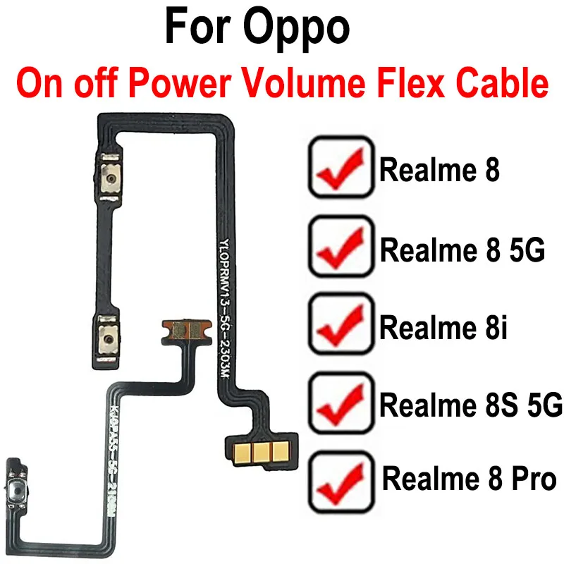 

GEFENSI Кнопка регулировки громкости Гибкий кабель для Oppo Realme 7 8 8S 4G 5G 8 Pro 8i Боковая клавиша Мини-кнопка Лента Вкл. Выкл. Запасные части