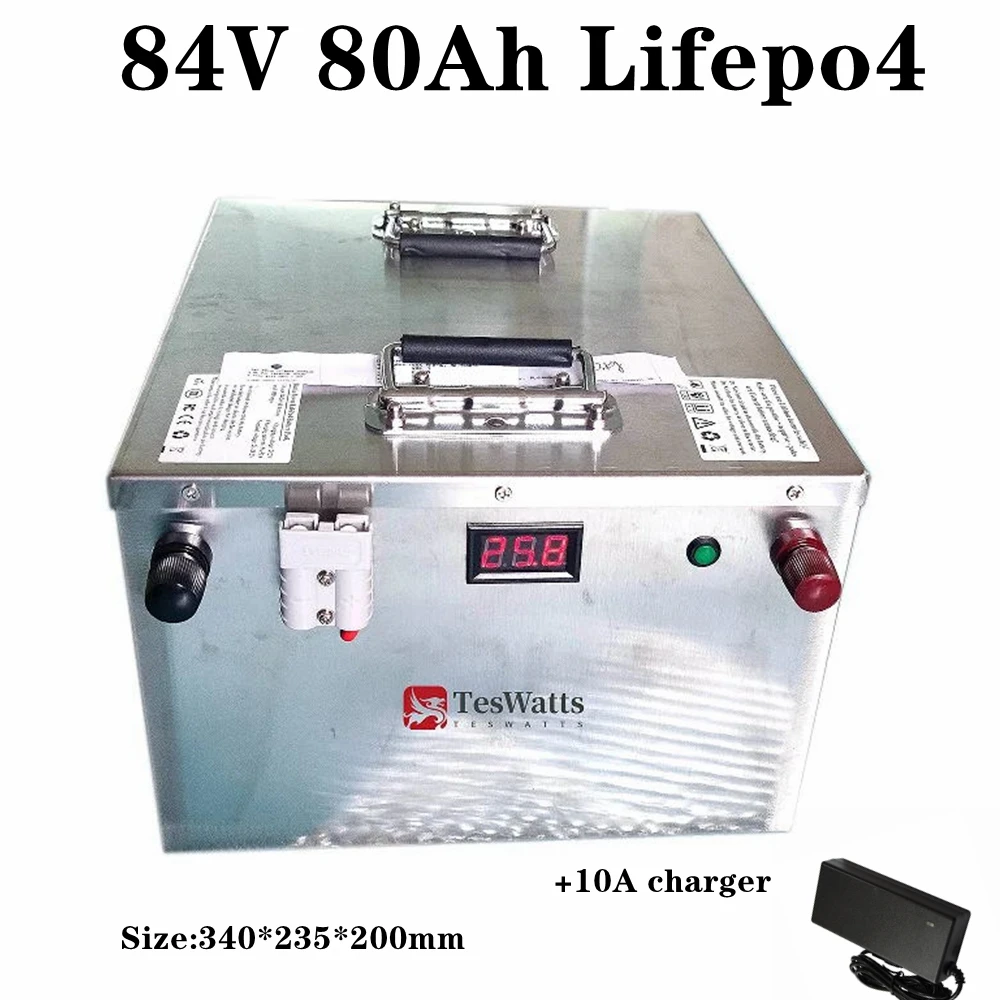 

84v 80Ah lifepo4 lithium battery 27S 86.4V BMS for 8000W inverter EV power supply motorhome Floor cleaner+ 10A charger