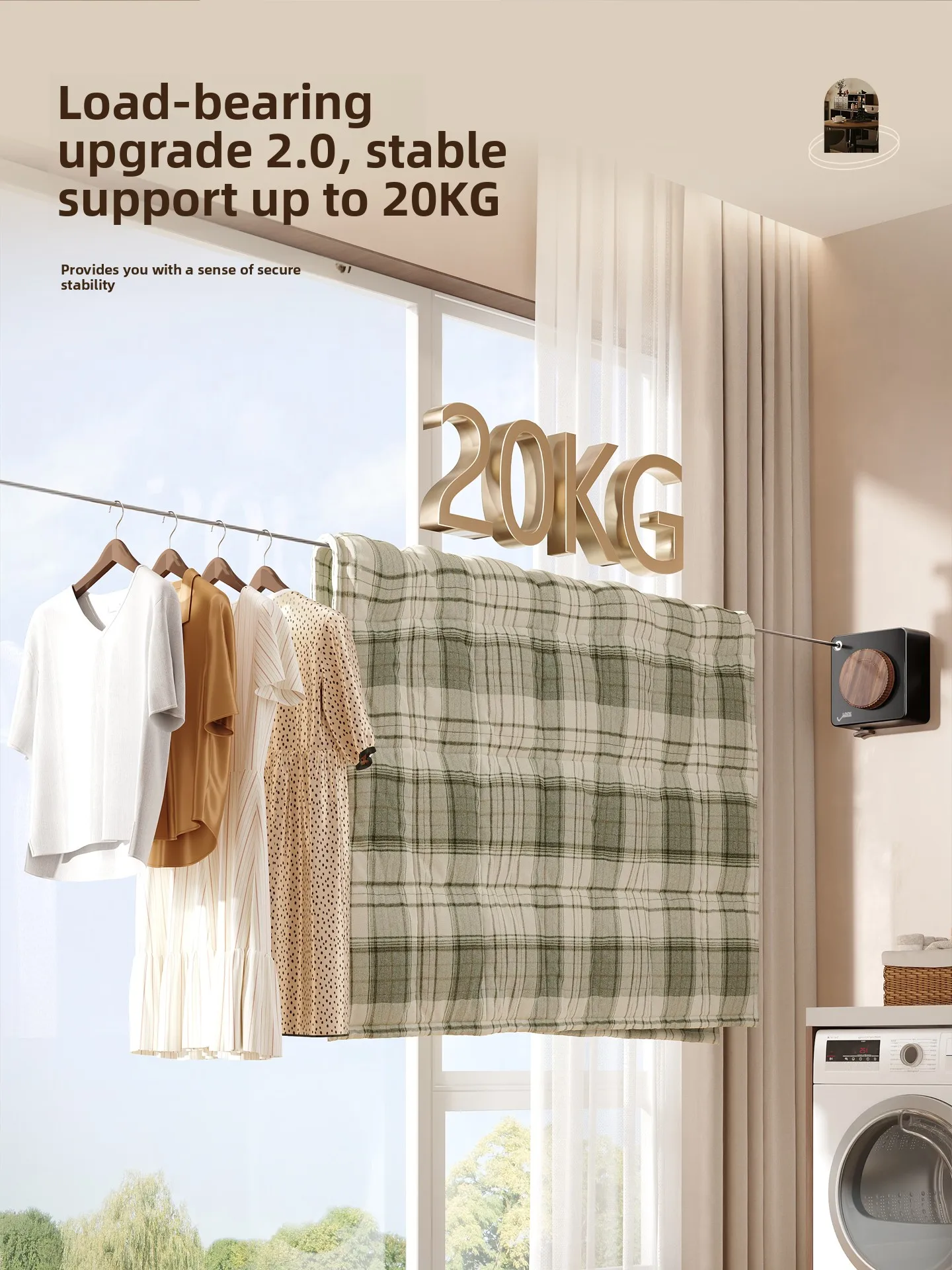 Invisible Expandable Indoor Clothesline Middle Ancient Style Clothing Drying Rope Balcony Laundry No-Punching Required